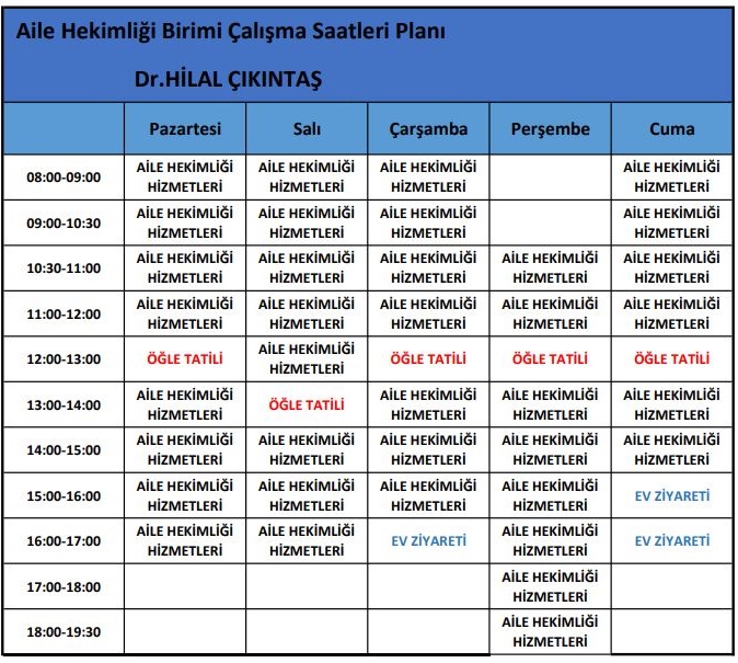 Dr. Hilal Çıkıntaş Çalışma Planı