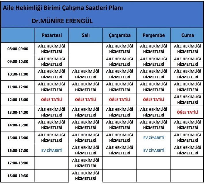 Dr. Münire Erengül Çalışma Planı