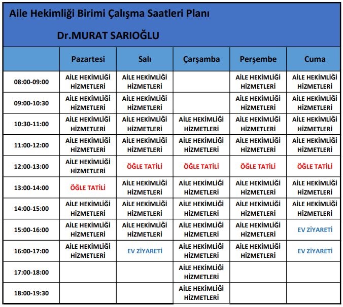 Dr. Murat Sarıoğlu Çalışma Planı